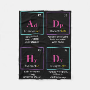 Adhd Elements Periodic Table Neurodivergent Mental Fleece Blanket