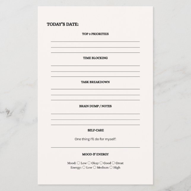 ADHD‑Friendly Daily Planner Page  (Front)