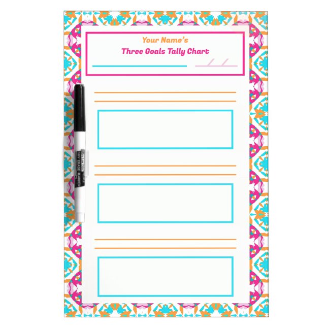 ADHD Girl’s Goal Habit Tracker Tally Chart Fridge Dry Erase Board (Front)