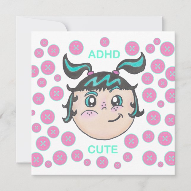 ADHD greeting card  with "ADHD Cute" illustration (Front)