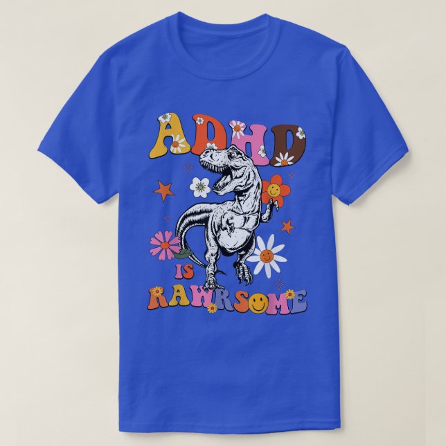 ADHD Is Awesome Boys Girls ADHD Awareness Dinosaur T-Shirt (Design Front)