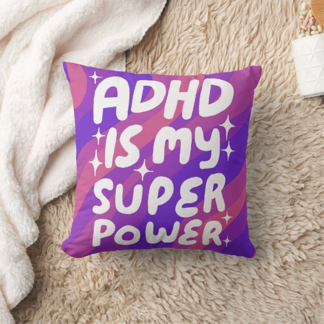 ADHD is my Superpower Cheerful Fun Bubble Letters  Throw Pillow (Blanket)