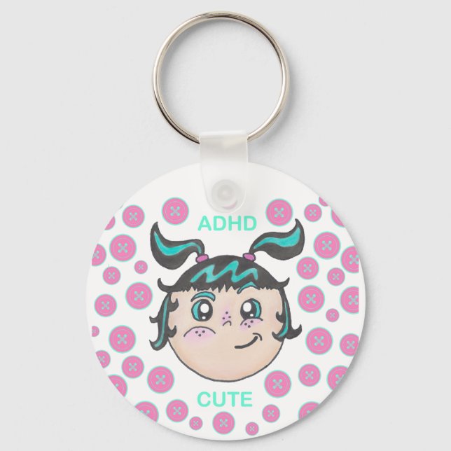 ADHD keychain with "ADHD Cute" illustration (Front)