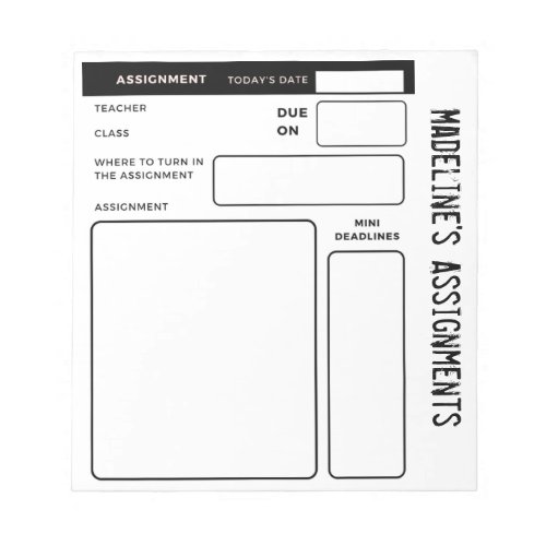 ADHD Kids Personalized Pad for Homework Tracking