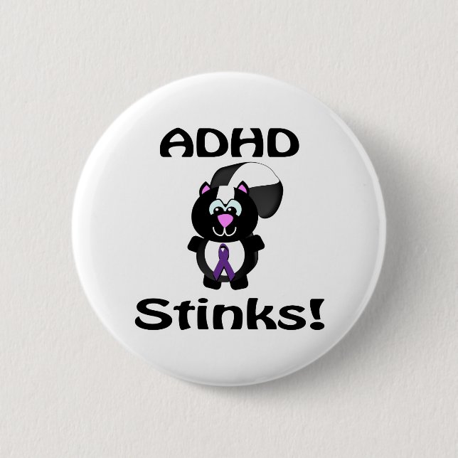 ADHD  Stinks Skunk Awareness Design Pinback Button (Front)