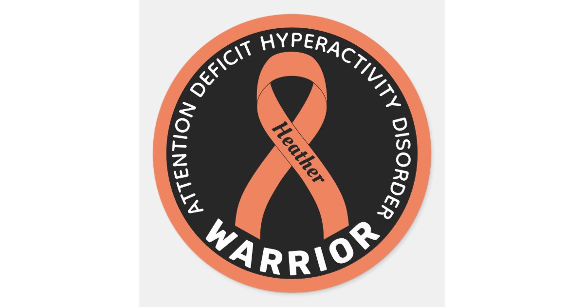 ADHD Warrior Ribbon Black Round Sticker | Zazzle