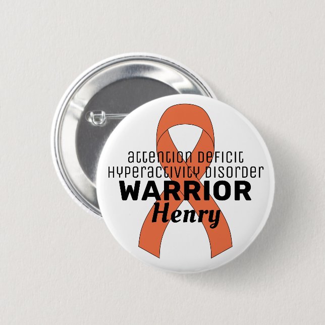 ADHD Warrior Ribbon White Button (Front & Back)