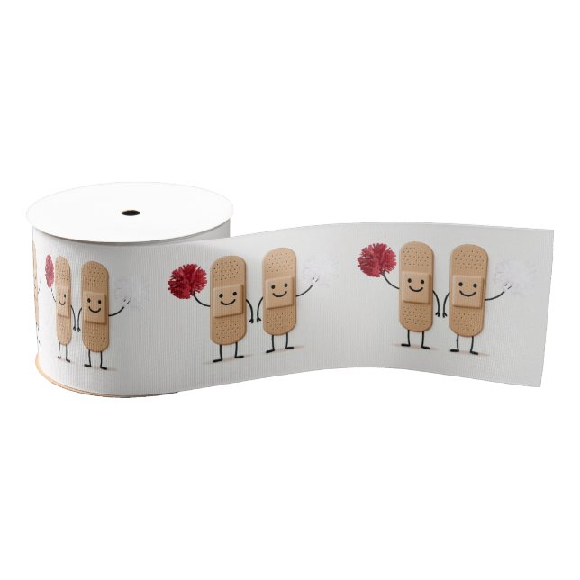 Adhesive Bandage Cheerleaders On White Grosgrain Ribbon (Spool)