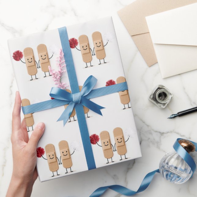 Adhesive Bandage Cheerleaders On White Wrapping Paper (Gifting)