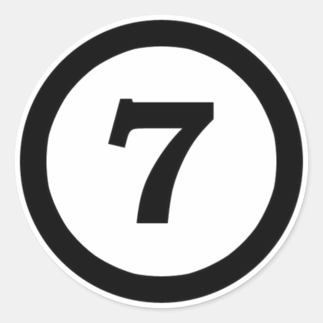 adhesive number 7, number seven classic round sticker (Front)