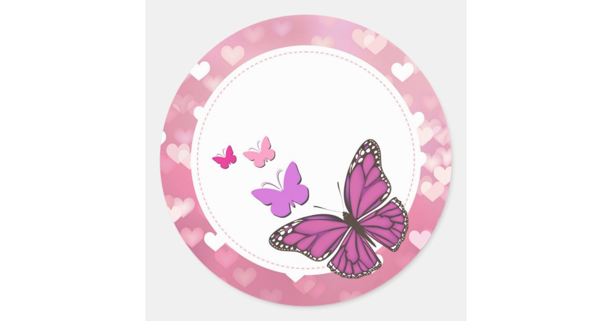 Adhesive Pink butterflies Classic Round Sticker | Zazzle