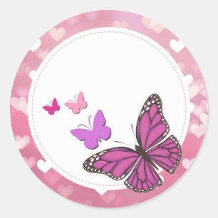 Adhesive Pink butterflies Classic Round Sticker