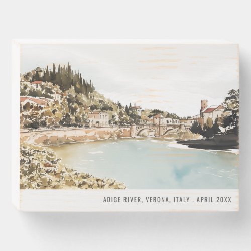 Adige River Verona Italy Watercolor Italian Travel Wooden Box Sign