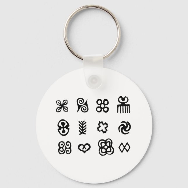 Adinkra African Symbols Black and White Keychain (Front)