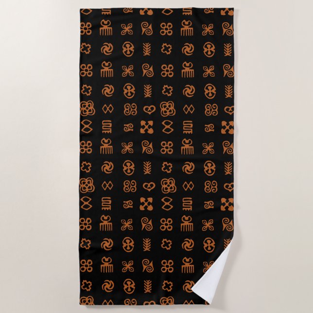 Adinkra African Symbols Ethnic Design Beach Towel (Front)