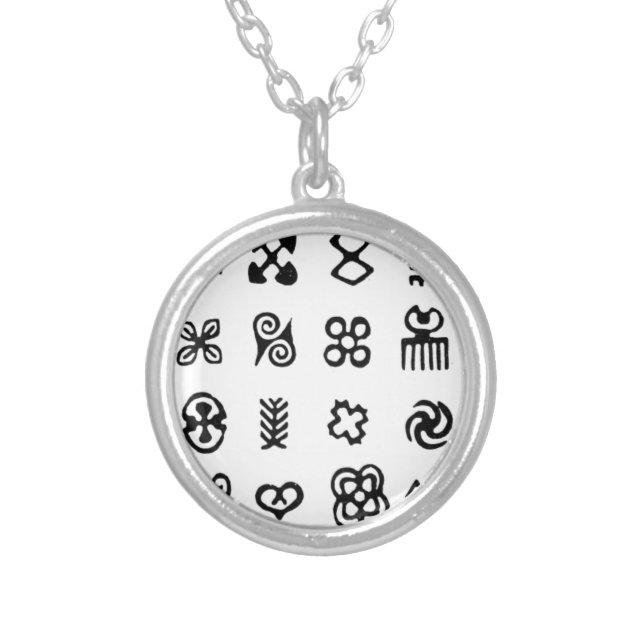Adinkra African Symbols Silver Plated Necklace (Front)