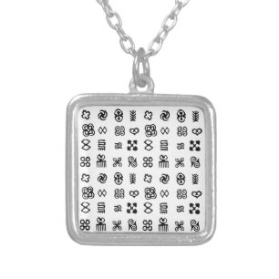 Adinkra African Symbols Silver Plated Necklace