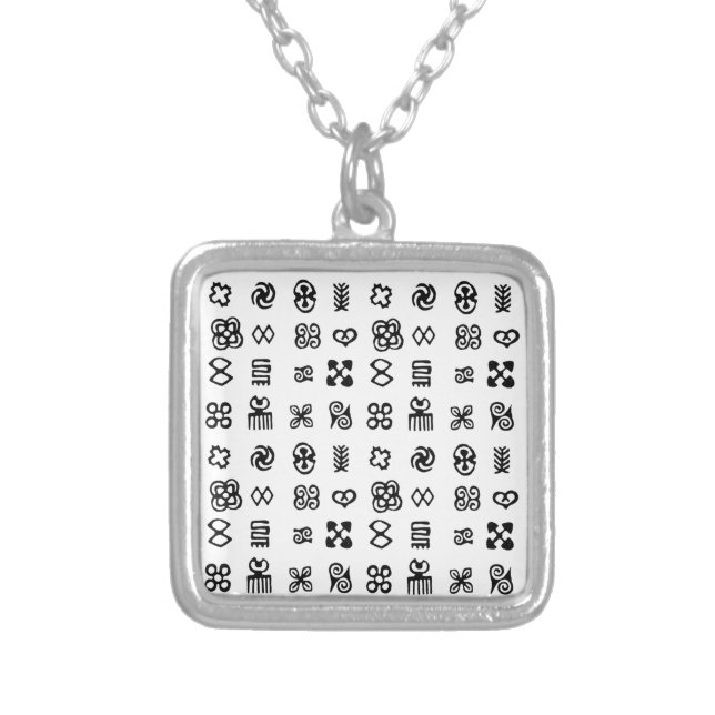 Adinkra African Symbols Silver Plated Necklace (Front)