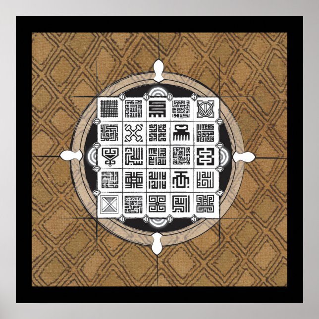 Adinkra and Arabic with African Raffia Background Poster (Front)