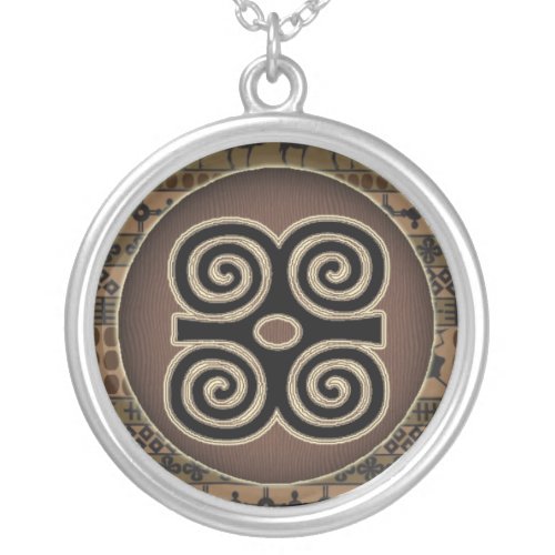 Adinkra symbols circles  talisman silver plated necklace