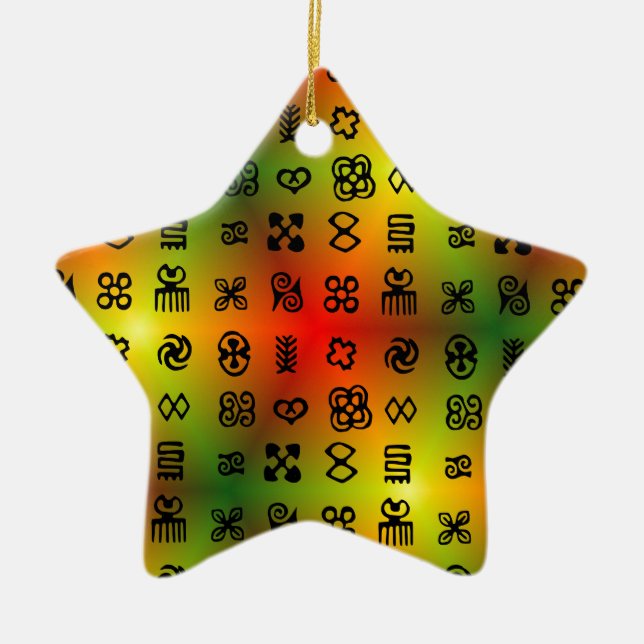 Adinkra Symbols With African Colors Ceramic Ornament (Front)