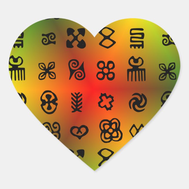 Adinkra Symbols With African Colors Heart Sticker (Front)