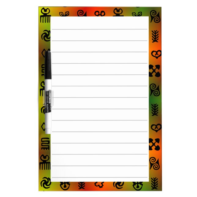 Adinkra Symbols With African Colors Lined Dry Erase Board (Front)
