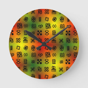Adinkra Symbols With African Colors Round Clock
