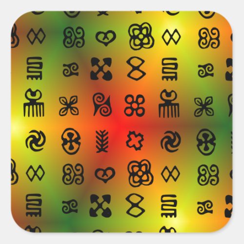 Adinkra Symbols With African Colors Square Sticker
