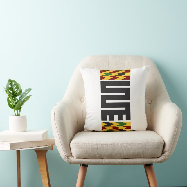 Adinkra Throw Pillow with Colorful Kente Accent (Chair)