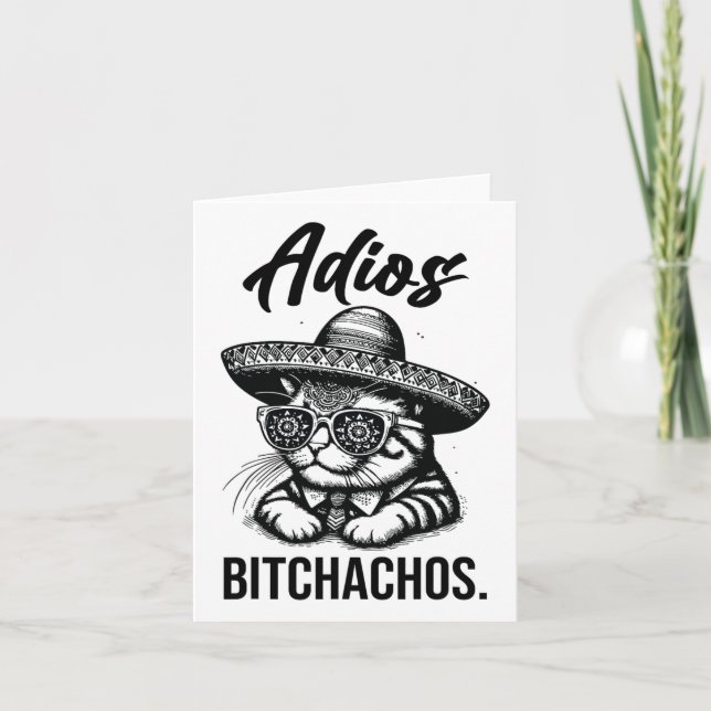 Adios Achos Cat In Sombrero Funny Spanish Funny Ad Card (Front)