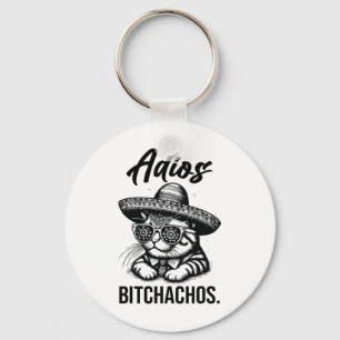 Adios Achos Cat In Sombrero Funny Spanish Funny Ad Keychain