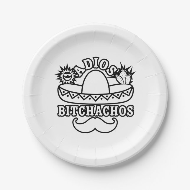 Adios Bitchachos Fiesta Theme Funny Quote Paper Plates (Front)