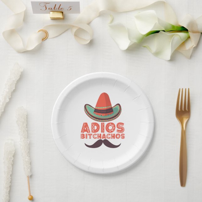 Adios Bitchachos Sombrero Retro Cinco De Mayo Paper Plates (Wedding)