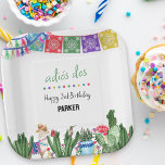 Adios Dos 3rd Birthday Three-Esta Fiesta Party Paper Plates<br><div class="desc">3rd birthday party plates for boy or girl with fun pun and fiesta vibes. This colorful design is headed "adios dos" and features a Mexican fiesta theme, complete with cactus, llama and papel picado bunting. Your guests will love the playful pun and vibrant design, which sets the tone for a...</div>