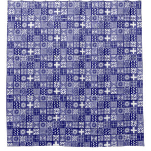 Adire Pattern - Deep Blue and White Shower Curtain
