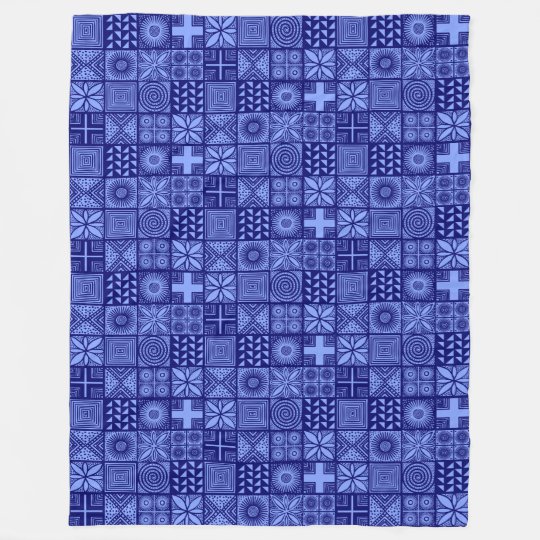 Adire Pattern Shades of Blue Fleece Blanket