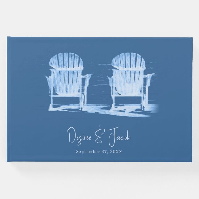 Adirondack Beach Chairs Azure Blue White Wedding Guest Book (Front)