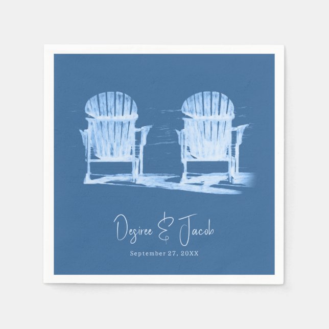 Adirondack Beach Chairs Azure Blue White Wedding Napkins (Front)