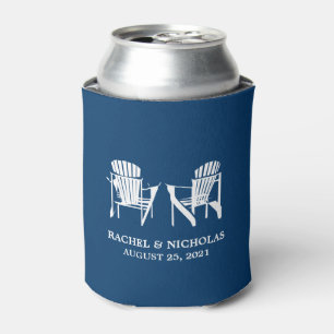 Adirondack Beach Chairs Dark Blue   Wedding Can Cooler