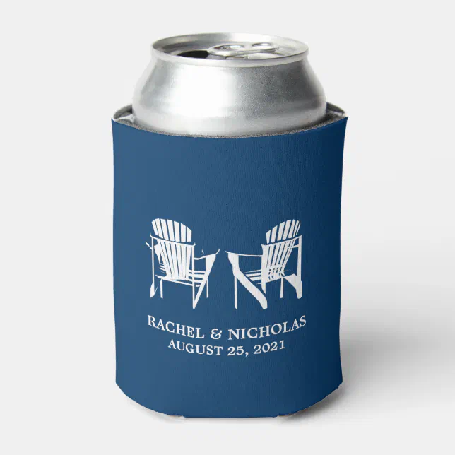 Adirondack Beach Chairs Dark Blue Wedding Can Cooler Zazzle