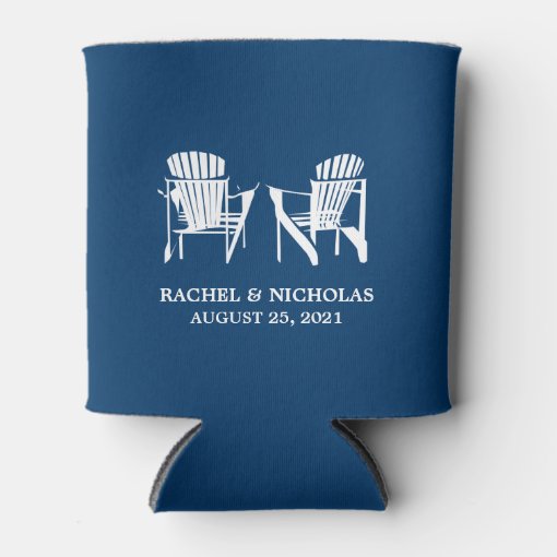 Adirondack Beach Chairs Dark Blue Wedding Can Cooler Zazzle