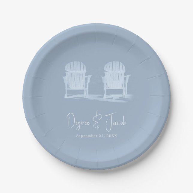 Adirondack Beach Chairs Dusty Blue White Rustic Paper Plates (Front)