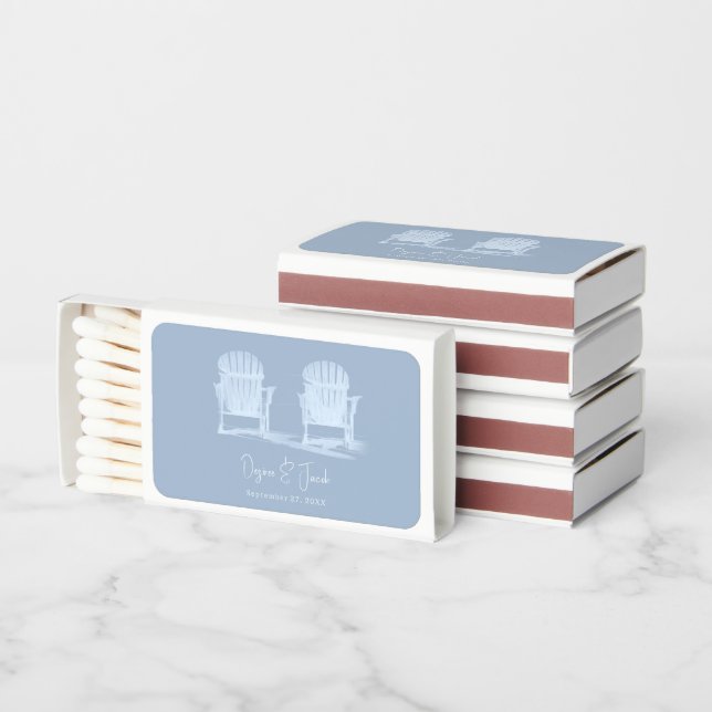 Adirondack Beach Chairs Dusty Blue White Wedding Matchboxes (Stacked)