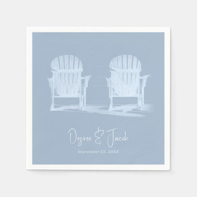 Adirondack Beach Chairs Dusty Blue White Wedding Napkins (Front)