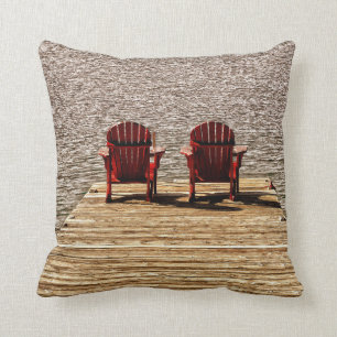 Adirondack Beach Chairs Red Brown Cottage Throw Pillow