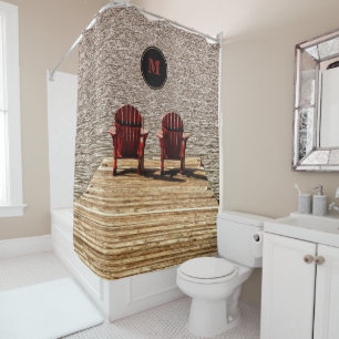 Adirondack Beach Chairs Red Rustic Monogram Shower Curtain