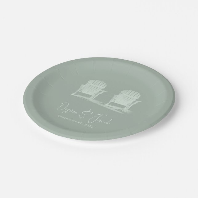 Adirondack Beach Chairs Sage Green Wedding Paper Plates (Angled)