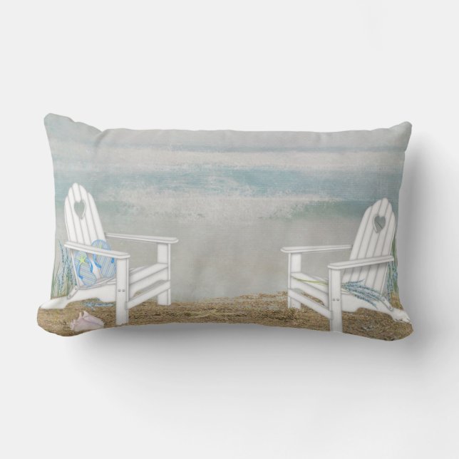 Adirondack Beach Chairs Watercolor Lumbar Pillow (Front)