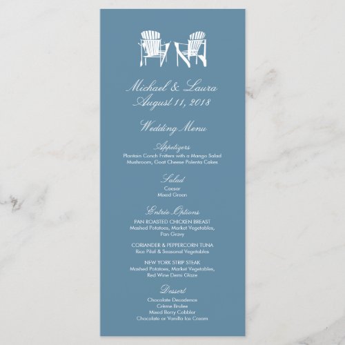 Adirondack Beach Chairs Wedding Menu